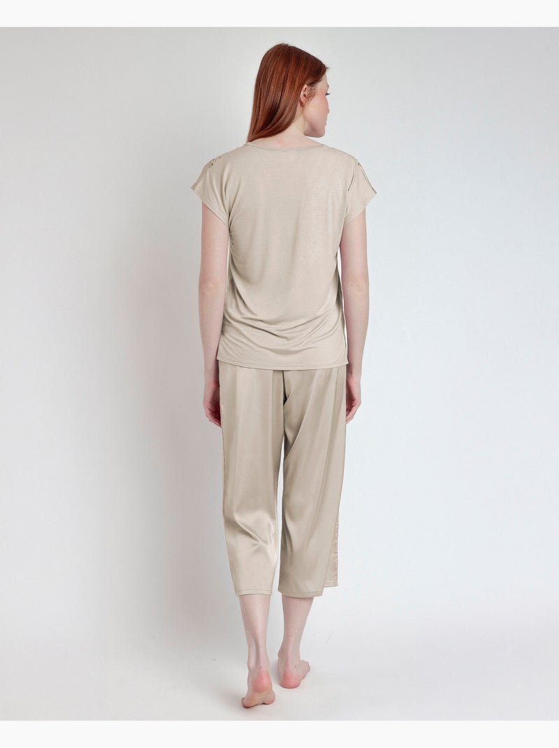 ADMAS CLASSIC Pijama Manga Caída Satin And Guipur para Mujer Champán - Kiabi