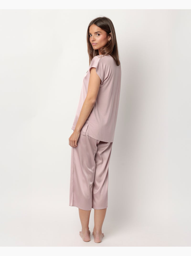 ADMAS CLASSIC Pijama Manga Caída Satin And Guipur para Mujer Malva - Kiabi