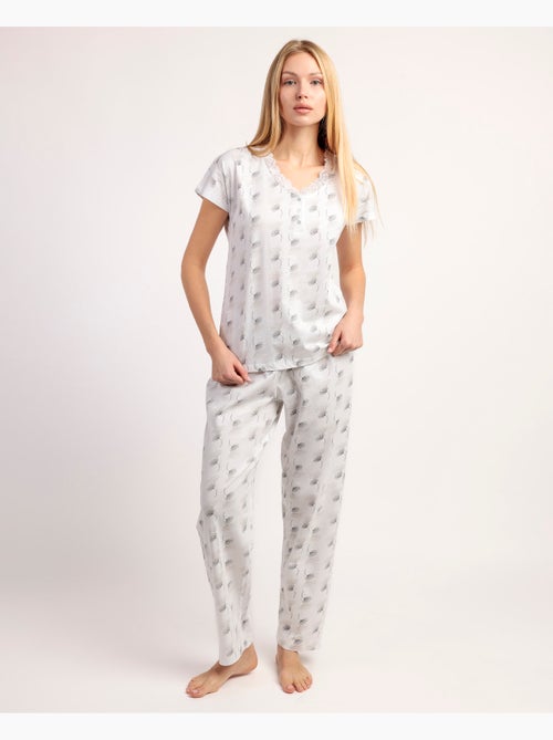 ADMAS CLASSIC Pijama Manga Caída White & Grey para Mujer - Kiabi ADMAS CLASSIC Pijama Manga Caída White & Grey para Mujer - Kiabi