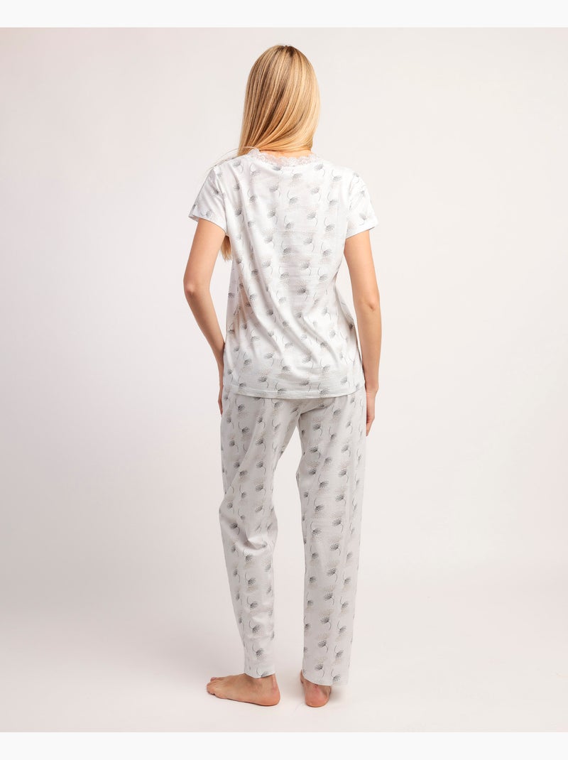 ADMAS CLASSIC Pijama Manga Caída White & Grey para Mujer Blanco - Kiabi