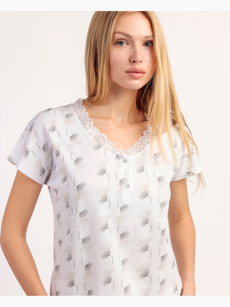ADMAS CLASSIC Pijama Manga Caída White & Grey para Mujer Blanco - Kiabi
