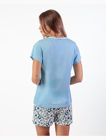 ADMAS CLASSIC Pijama Manga Corta Blue Classic Cachemire para Mujer