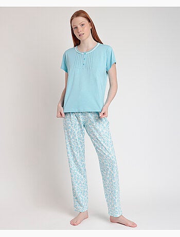 ADMAS CLASSIC Pijama Manga Corta Blue Spring Leaves para Mujer