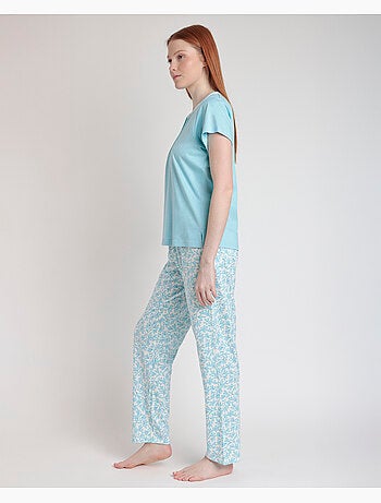 ADMAS CLASSIC Pijama Manga Corta Blue Spring Leaves para Mujer