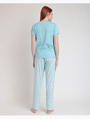 ADMAS CLASSIC Pijama Manga Corta Blue Spring Leaves para Mujer