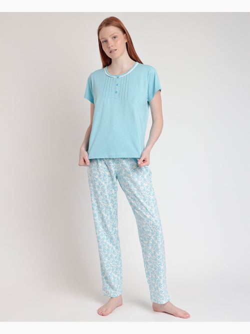 ADMAS CLASSIC Pijama Manga Corta Blue Spring Leaves para Mujer - Kiabi