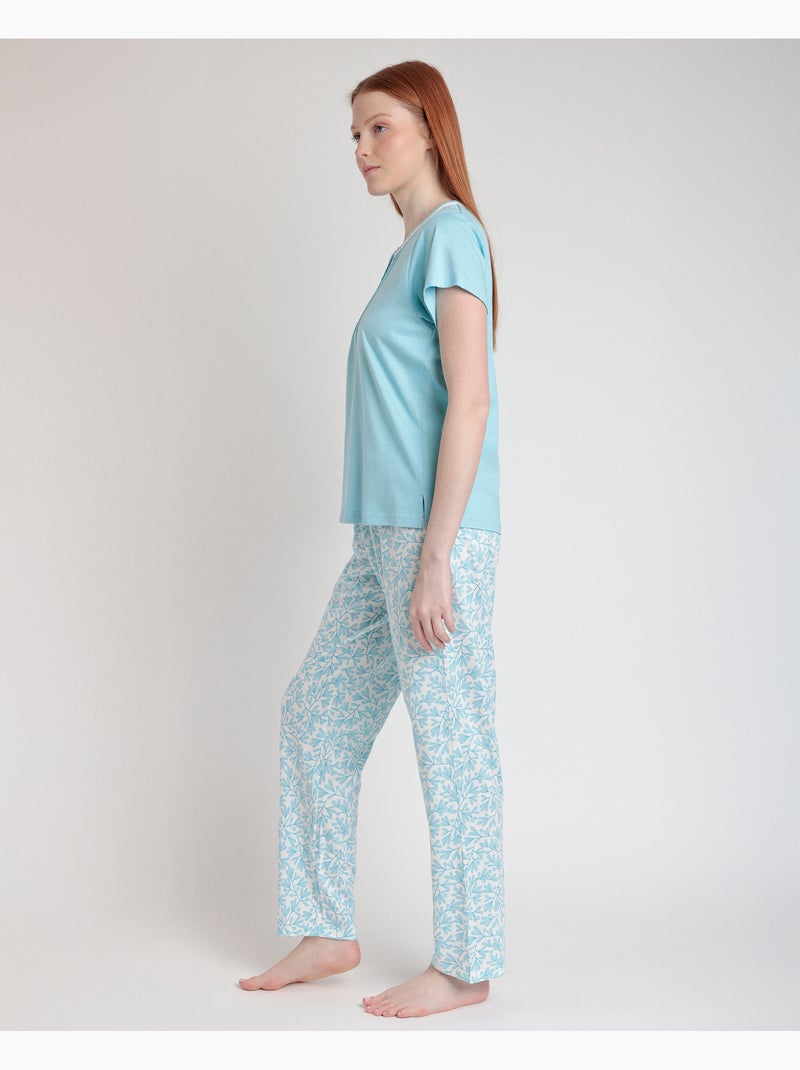 ADMAS CLASSIC Pijama Manga Corta Blue Spring Leaves para Mujer Azul - Kiabi