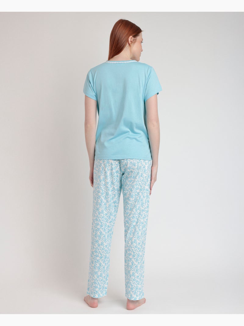 ADMAS CLASSIC Pijama Manga Corta Blue Spring Leaves para Mujer Azul - Kiabi