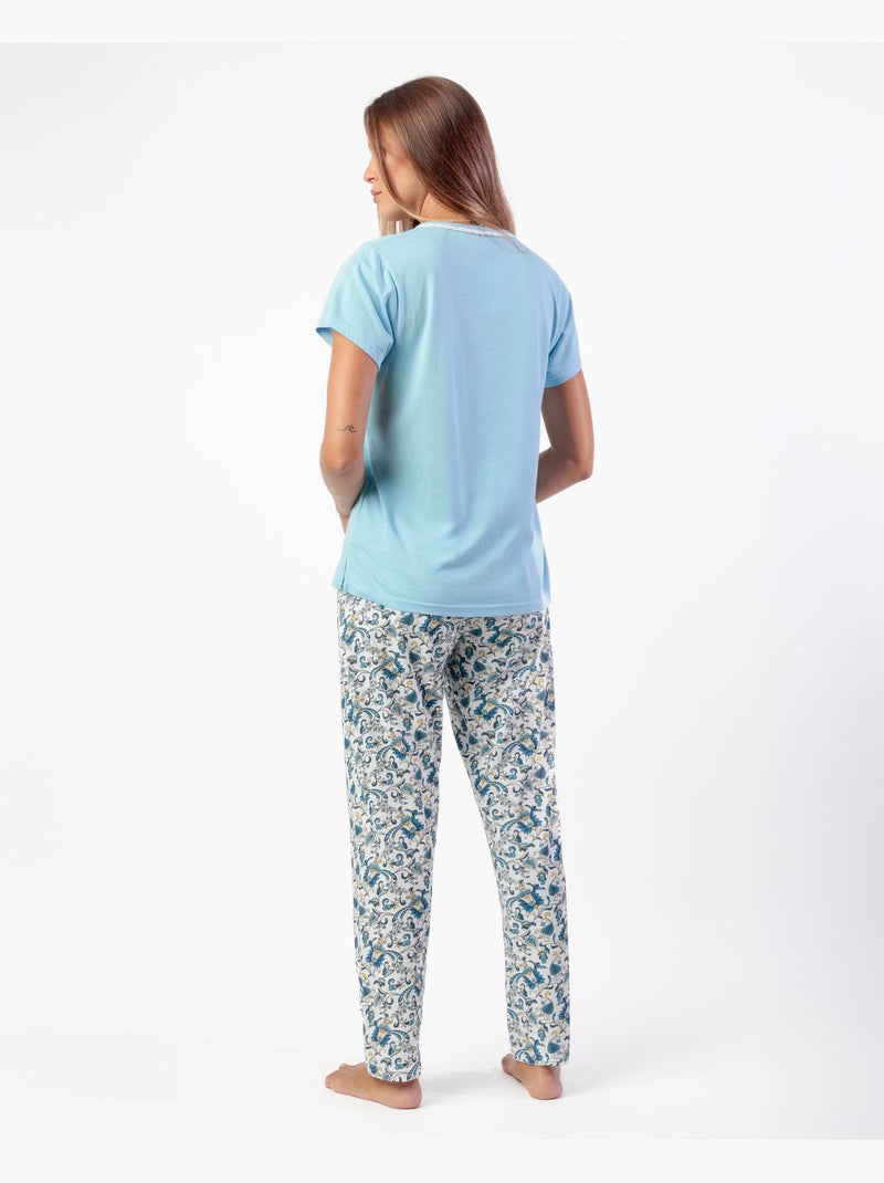 ADMAS CLASSIC Pijama Manga Corta Classic Cachemire Print para Mujer Azul - Kiabi