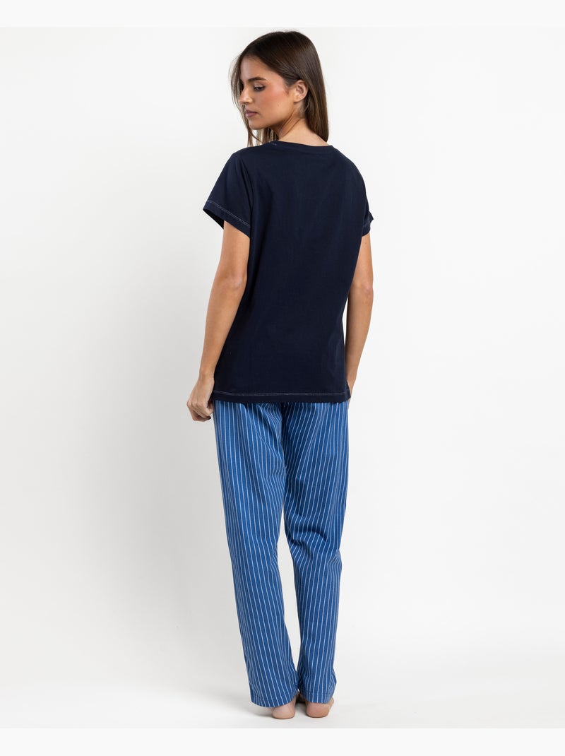 ADMAS CLASSIC Pijama Manga Corta Classic Stripe para Mujer Azul marino - Kiabi