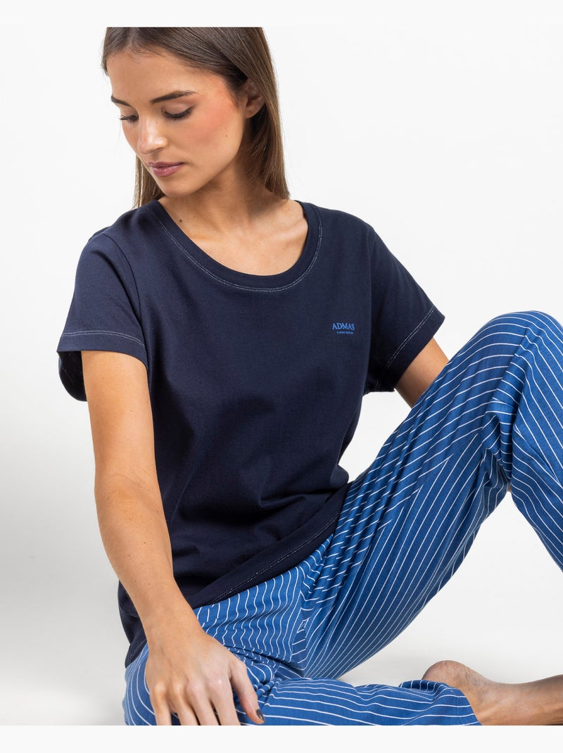 ADMAS CLASSIC Pijama Manga Corta Classic Stripe para Mujer Azul marino - Kiabi