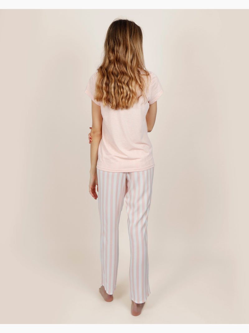 ADMAS CLASSIC Pijama Manga Corta Classic Stripes para Mujer Rosa - Kiabi