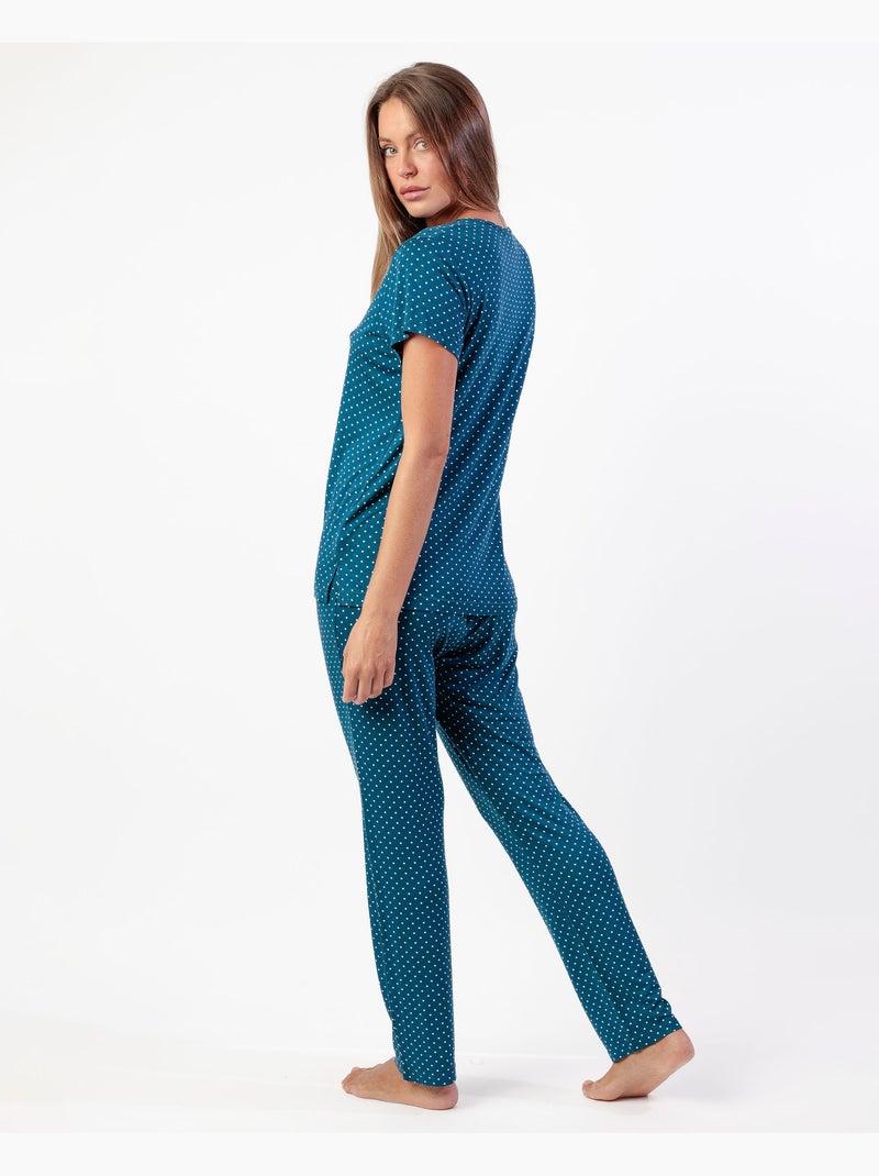 ADMAS CLASSIC Pijama Manga Corta Dots Lace para Mujer Azul marino - Kiabi