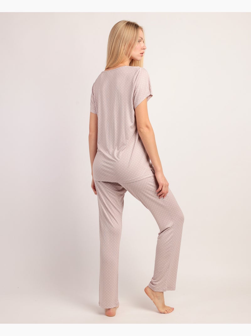 ADMAS CLASSIC Pijama Manga Corta Dots Lace para Mujer Gris claro - Kiabi