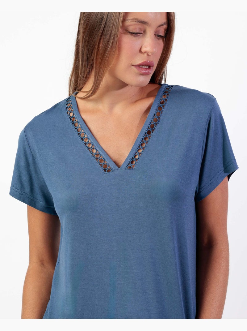 ADMAS CLASSIC Pijama Manga Corta Guipur Fresh Air para Mujer Azul - Kiabi