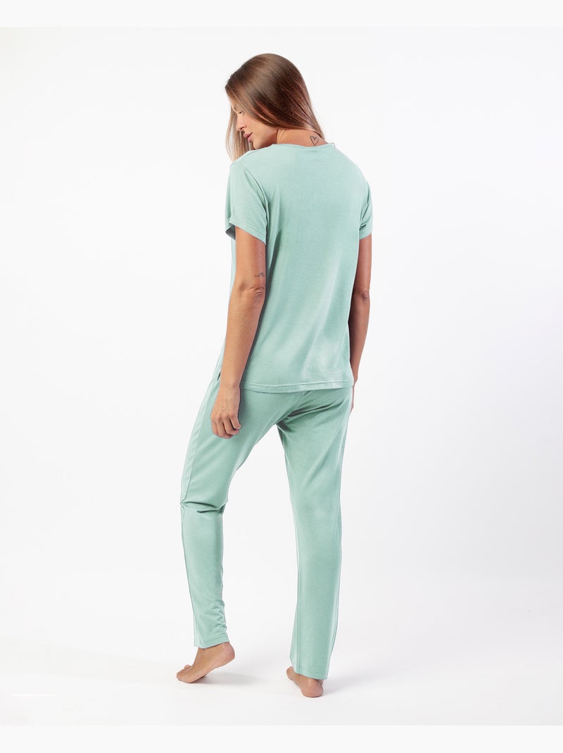 ADMAS CLASSIC Pijama Manga Corta Guipur Fresh Air para Mujer Verde - Kiabi