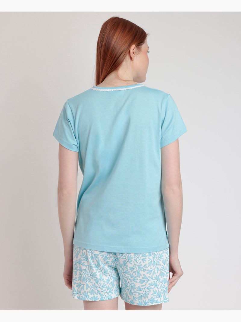 ADMAS CLASSIC Pijama Manga Corta Spring Leaves para Mujer Azul - Kiabi