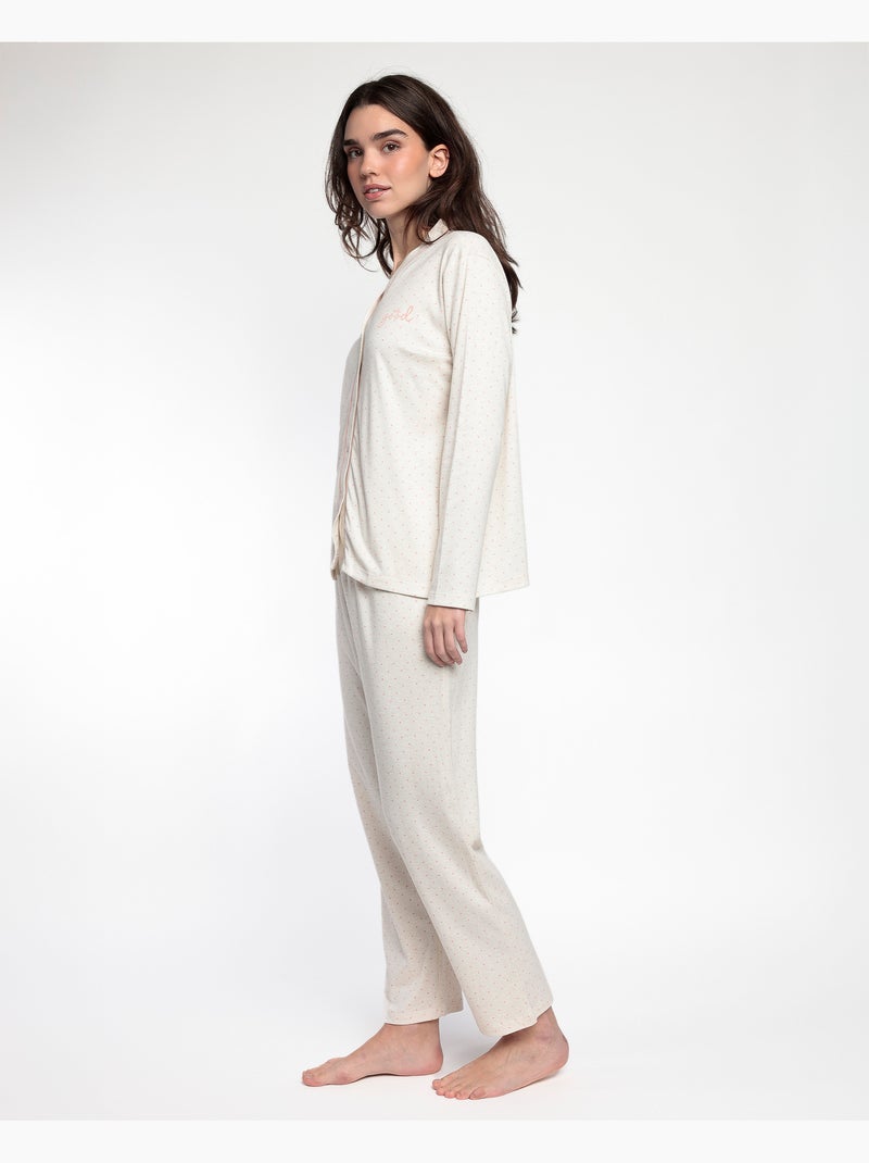 ADMAS CLASSIC Pijama Manga Larga Abierto Dots & Flowers para Mujer Crudo - Kiabi
