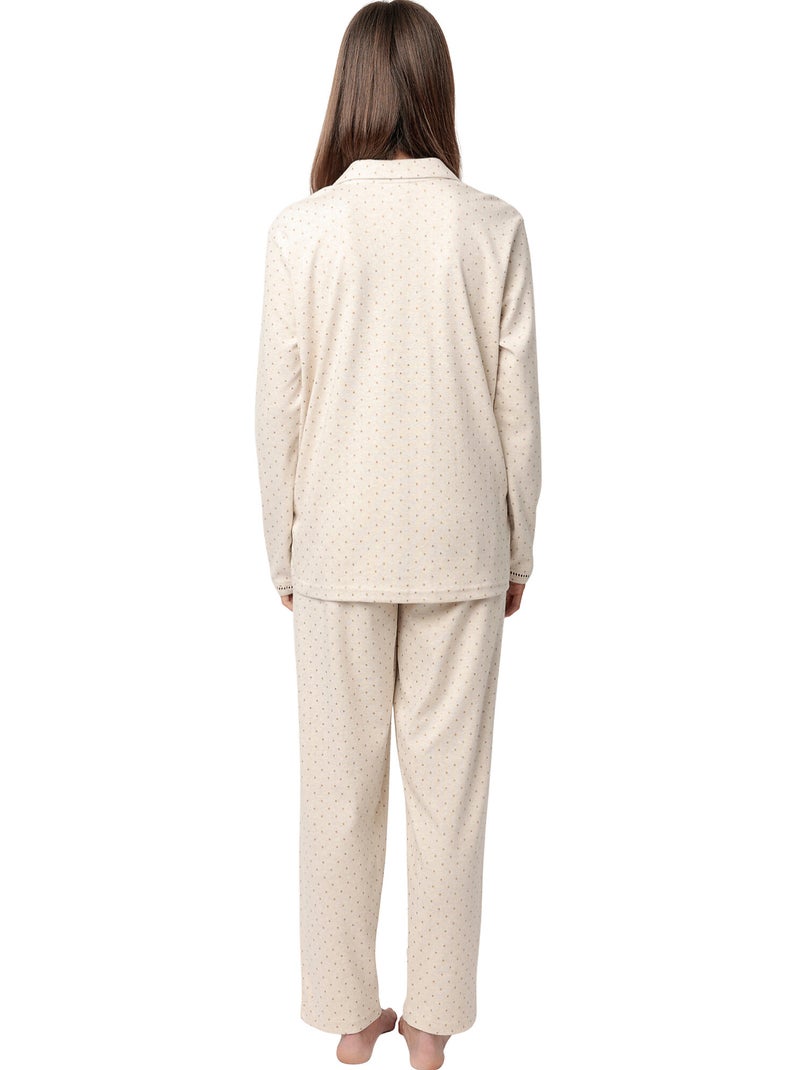ADMAS CLASSIC Pijama Manga Larga Abierto Organic Dots para Mujer Beige - Kiabi
