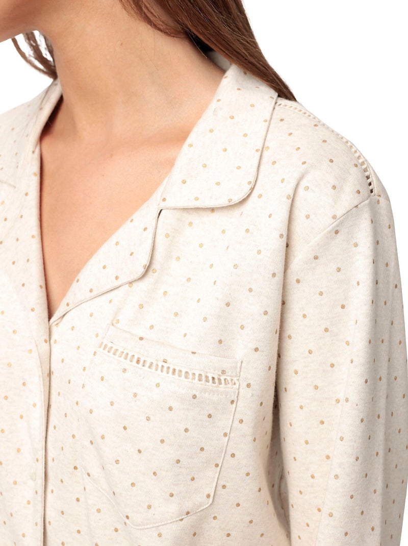ADMAS CLASSIC Pijama Manga Larga Abierto Organic Dots para Mujer Beige - Kiabi