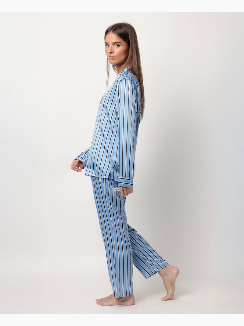 ADMAS CLASSIC Pijama Manga Larga Abierto Satinado Adm Secret para Mujer Azul - Kiabi