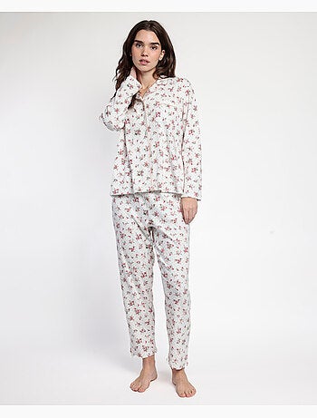 ADMAS CLASSIC Pijama Manga Larga Abierto Solapa Dots & Flowers para Mujer