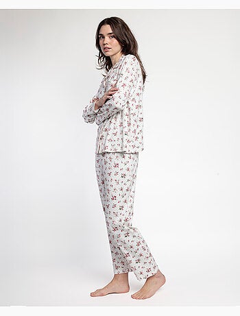 ADMAS CLASSIC Pijama Manga Larga Abierto Solapa Dots & Flowers para Mujer