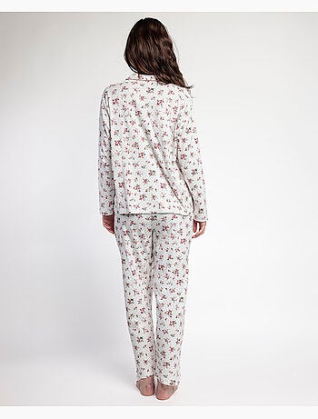 ADMAS CLASSIC Pijama Manga Larga Abierto Solapa Dots & Flowers para Mujer