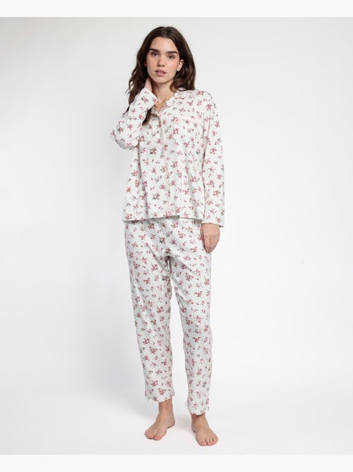 ADMAS CLASSIC Pijama Manga Larga Abierto Solapa Dots & Flowers para Mujer - Kiabi