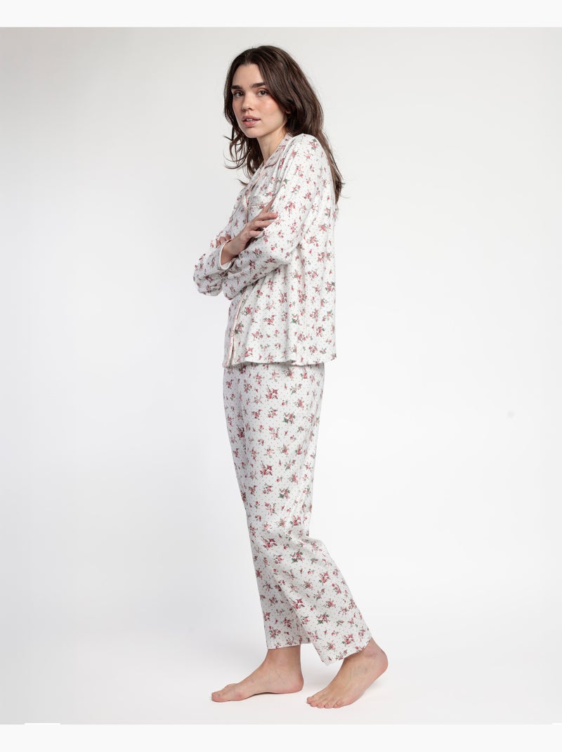 ADMAS CLASSIC Pijama Manga Larga Abierto Solapa Dots & Flowers para Mujer Coral - Kiabi