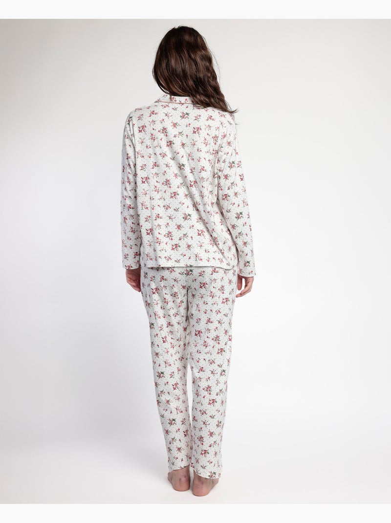 ADMAS CLASSIC Pijama Manga Larga Abierto Solapa Dots & Flowers para Mujer Coral - Kiabi