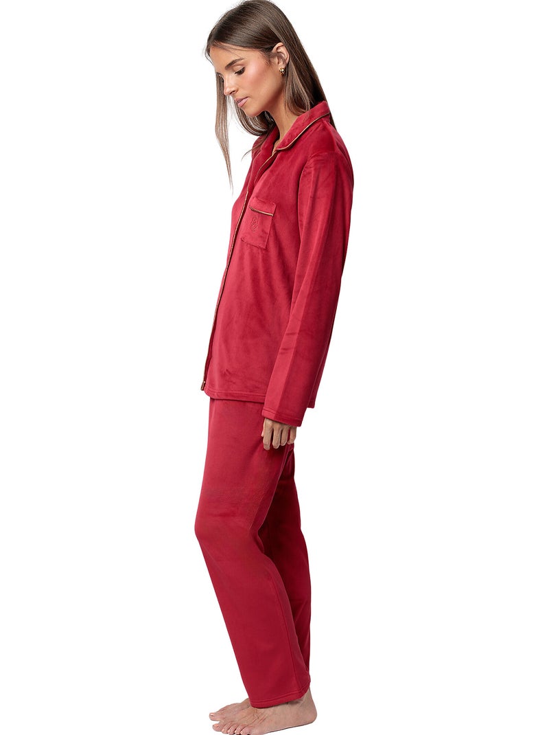 ADMAS CLASSIC Pijama Manga Larga Abierto Terciopelo Velvet Luxe para Mujer Rojo - Kiabi
