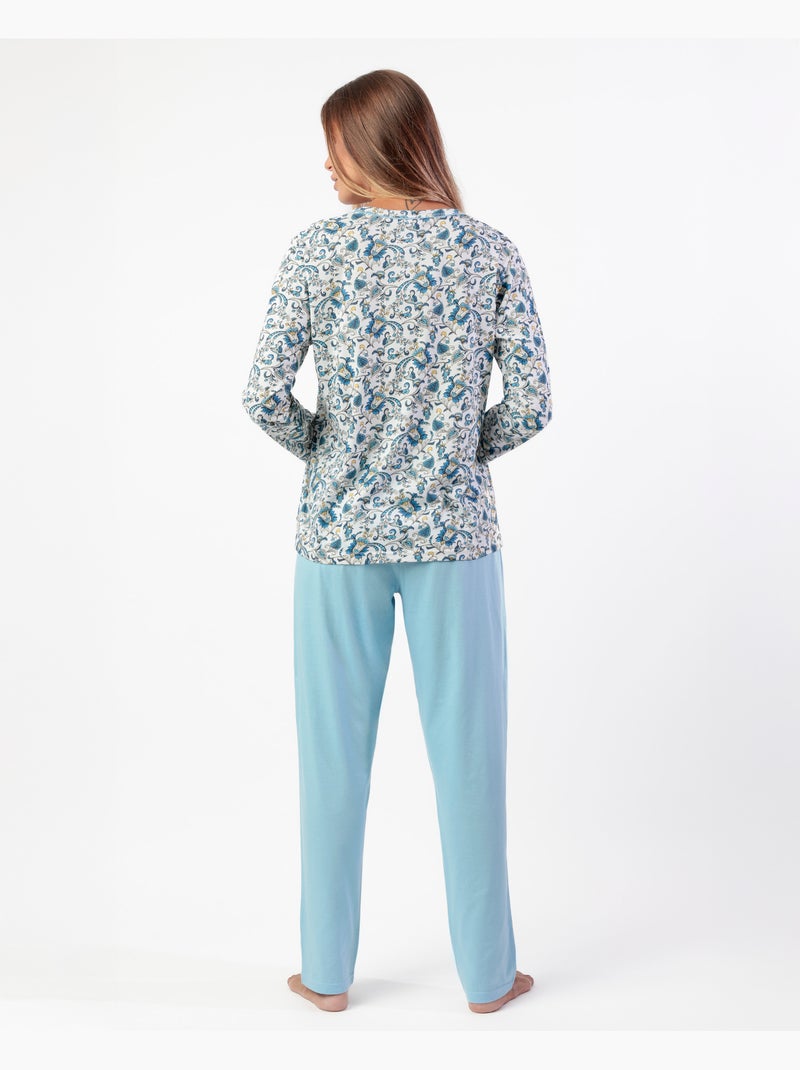 ADMAS CLASSIC Pijama Manga Larga Classic Cachemire para Mujer Azul - Kiabi