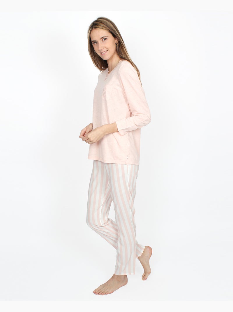 ADMAS CLASSIC Pijama Manga Larga Classic Stripes para Mujer Rosa - Kiabi