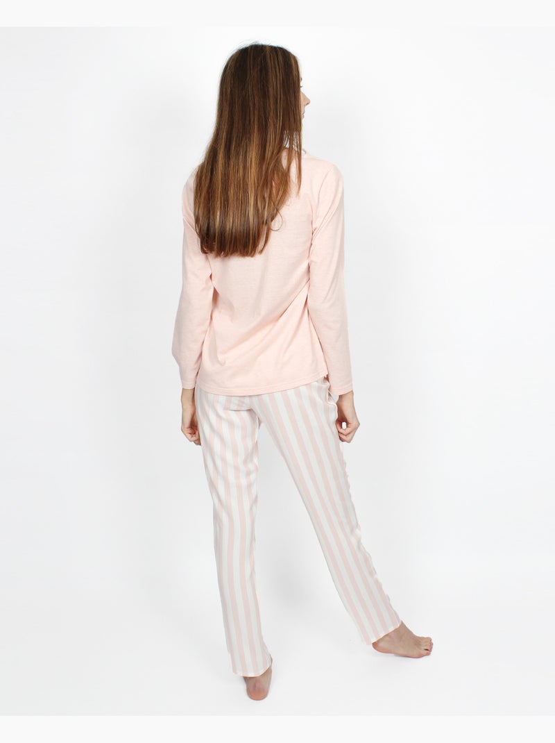ADMAS CLASSIC Pijama Manga Larga Classic Stripes para Mujer Rosa - Kiabi