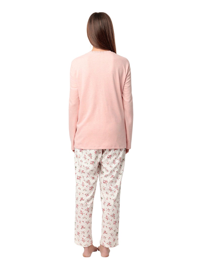 Admas classic pijama manga larga dots & flowers para mujer Naranja coral - Kiabi
