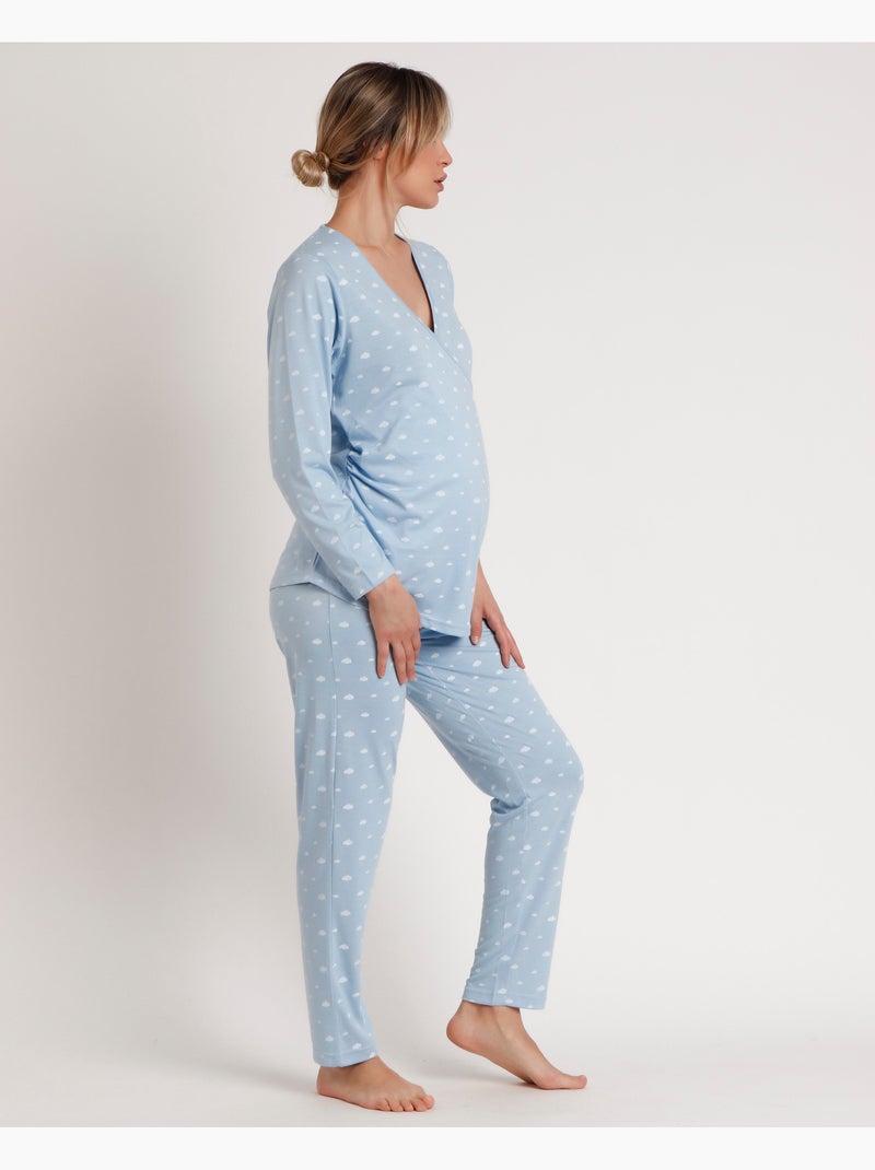 ADMAS CLASSIC Pijama Manga Larga Maternity Nubes para Mujer Azul - Kiabi