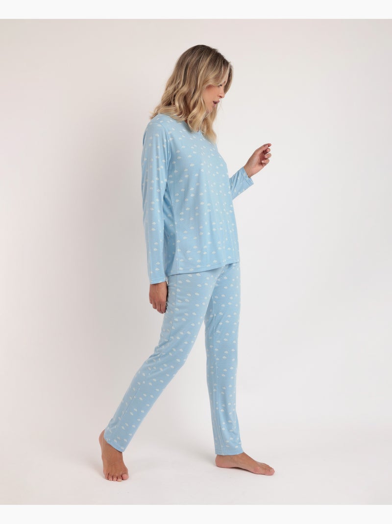 ADMAS CLASSIC Pijama Manga Larga Maternity Nubes Pico para Mujer Azul - Kiabi