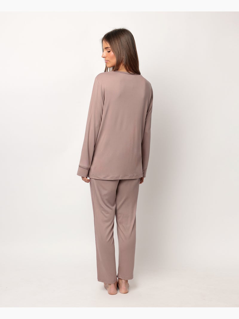 ADMAS CLASSIC Pijama Manga Larga Soft Sleep para Mujer Moca - Kiabi