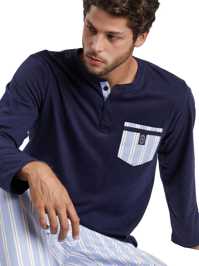 ADMAS CLASSIC Pijama Manga Larga Stripest para Hombre Azul marino - Kiabi