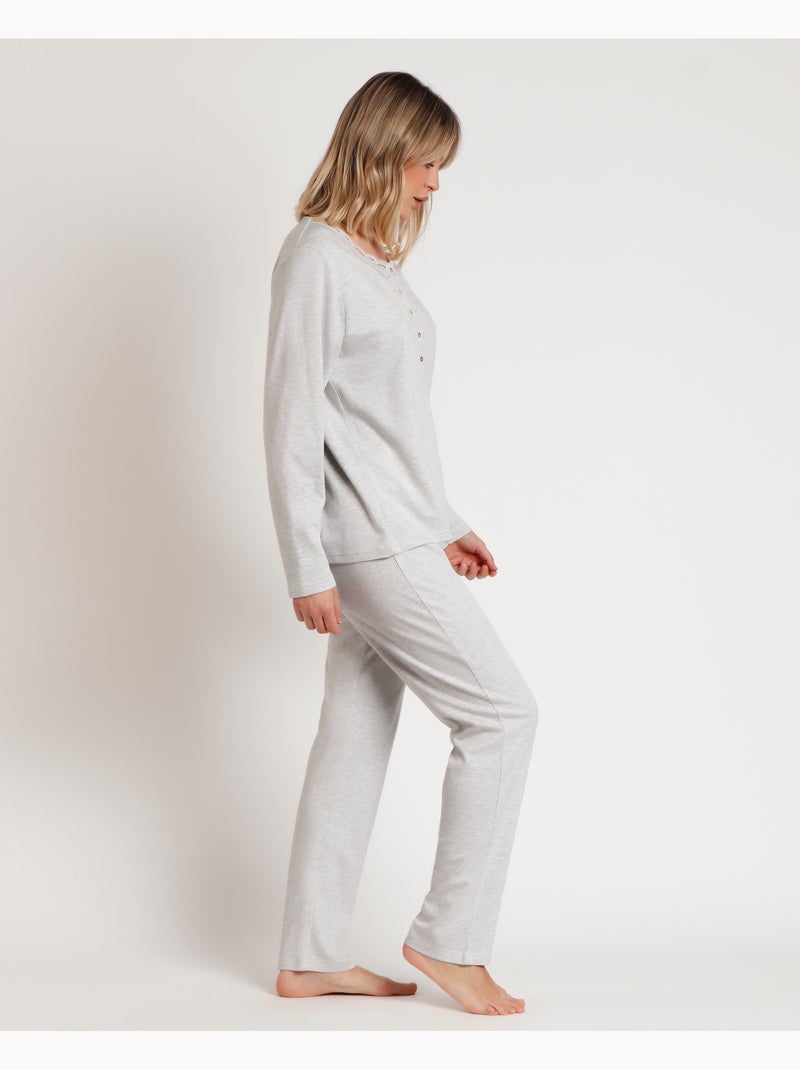 ADMAS CLASSIC Pijama Manga Larga Tapeta Classic Soft para Mujer Gris jaspeado - Kiabi