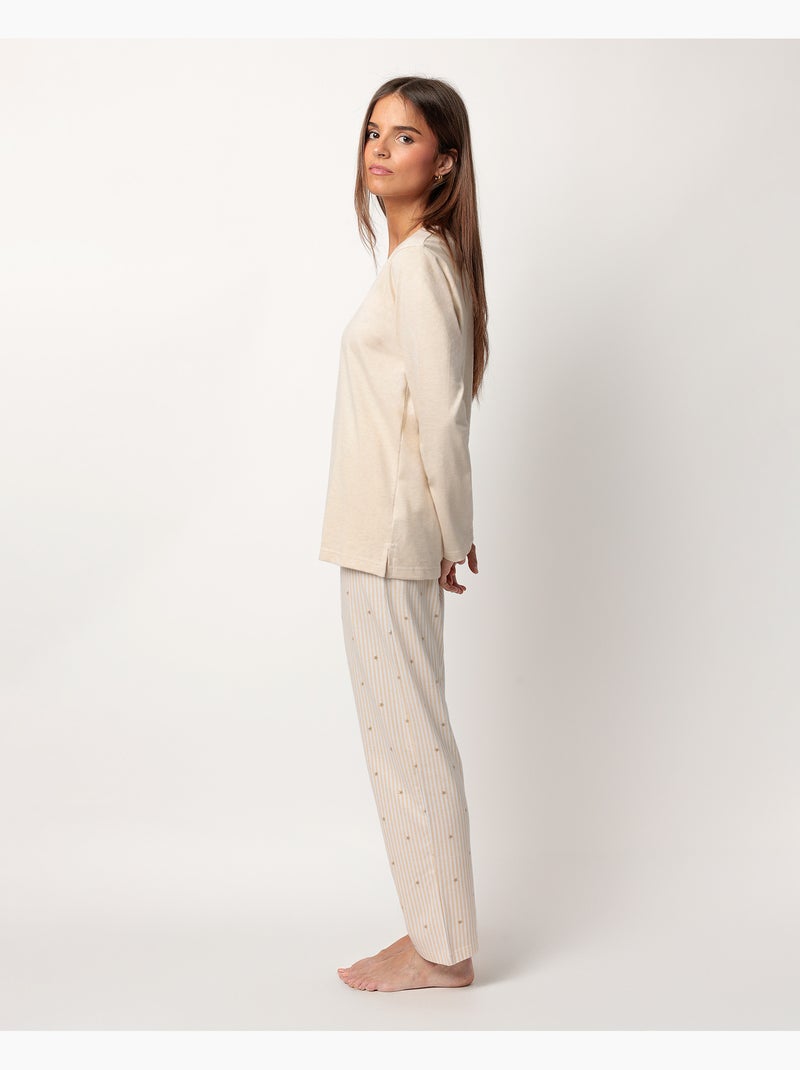 ADMAS CLASSIC Pijama Manga Larga Tapeta Stripes And Stars para Mujer Beige - Kiabi