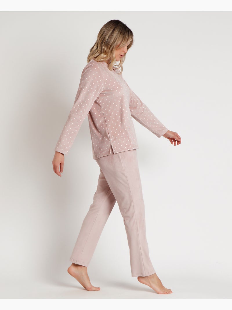 ADMAS CLASSIC Pijama Manga Larga Velvet Pico Dots Lace para Mujer Gris claro - Kiabi