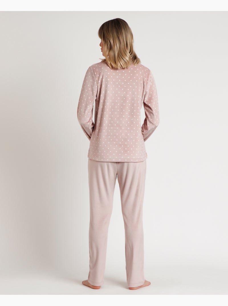 ADMAS CLASSIC Pijama Manga Larga Velvet Pico Dots Lace para Mujer Gris claro - Kiabi