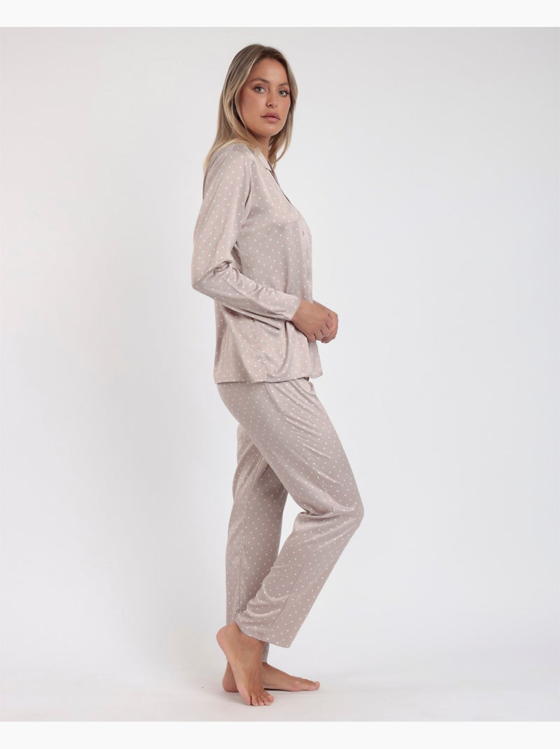 ADMAS CLASSIC Pijama Novia Abierto Manga Larga Dots Lace para Mujer Gris claro - Kiabi