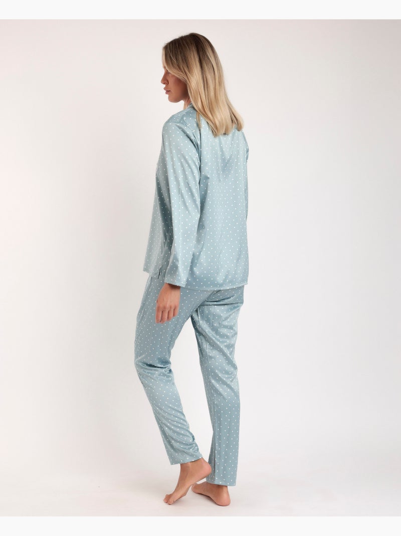 ADMAS CLASSIC Pijama Novia Abierto Manga Larga Dots Lace para Mujer Verde agua - Kiabi