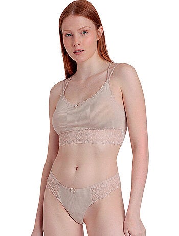 ADMAS Conjunto Top Interior Canalé y Tanga para Mujer