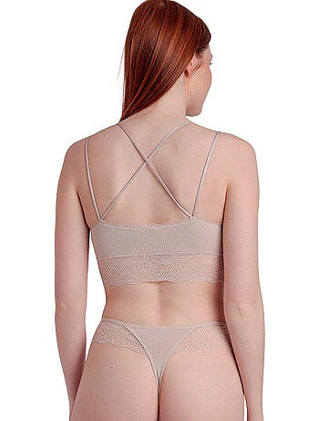ADMAS Conjunto Top Interior Canalé y Tanga para Mujer