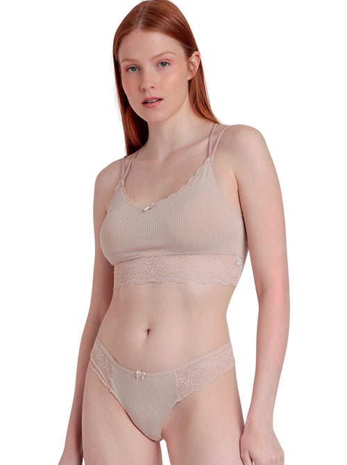 ADMAS Conjunto Top Interior Canalé y Tanga para Mujer - Kiabi