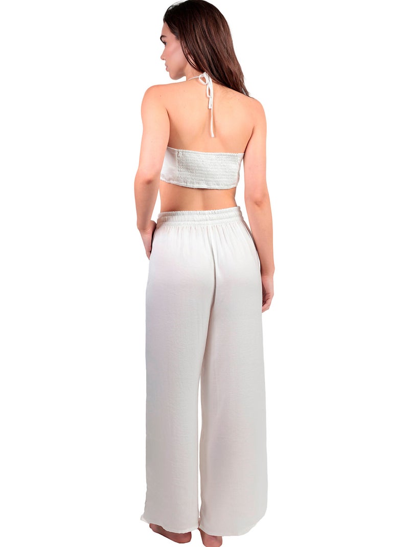 ADMAS Conjunto Top + Pantalón Satinee Beach para Mujer Blanco - Kiabi